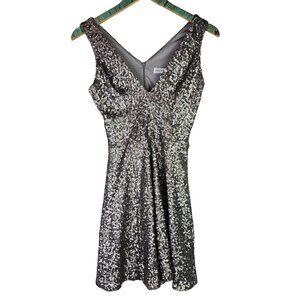 Dress the Population Carrie Silver Sequin Fit & Flare Sleeveless Mini Dress, XS